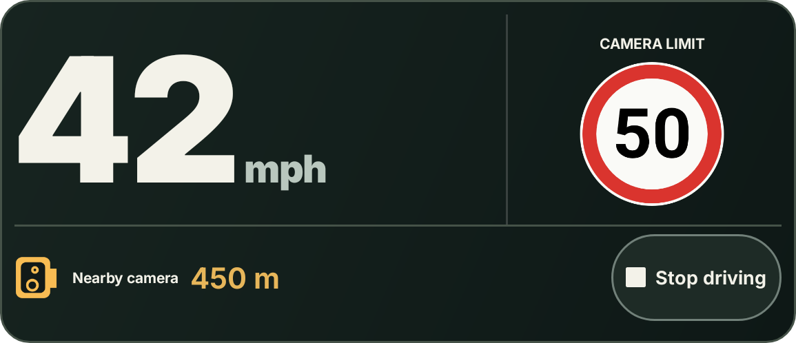 Compact standard widget showing sample speed, camera limit, distance and stop control
